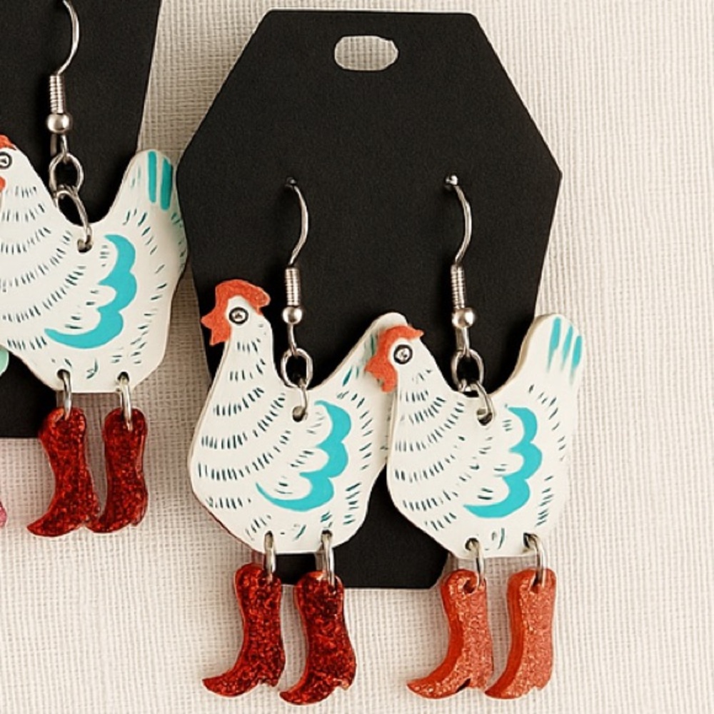 💗5 for $25💗 Chickens with Boots Funky Fun Earrings